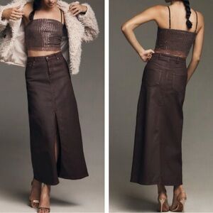 Pilcro x Anthropologie Coated Denim Maxi Skirt Size 12